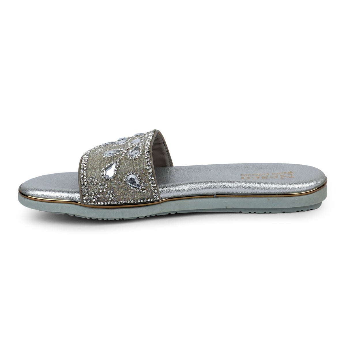 Embellished Teardrop Toe-Post Sandals - Silver