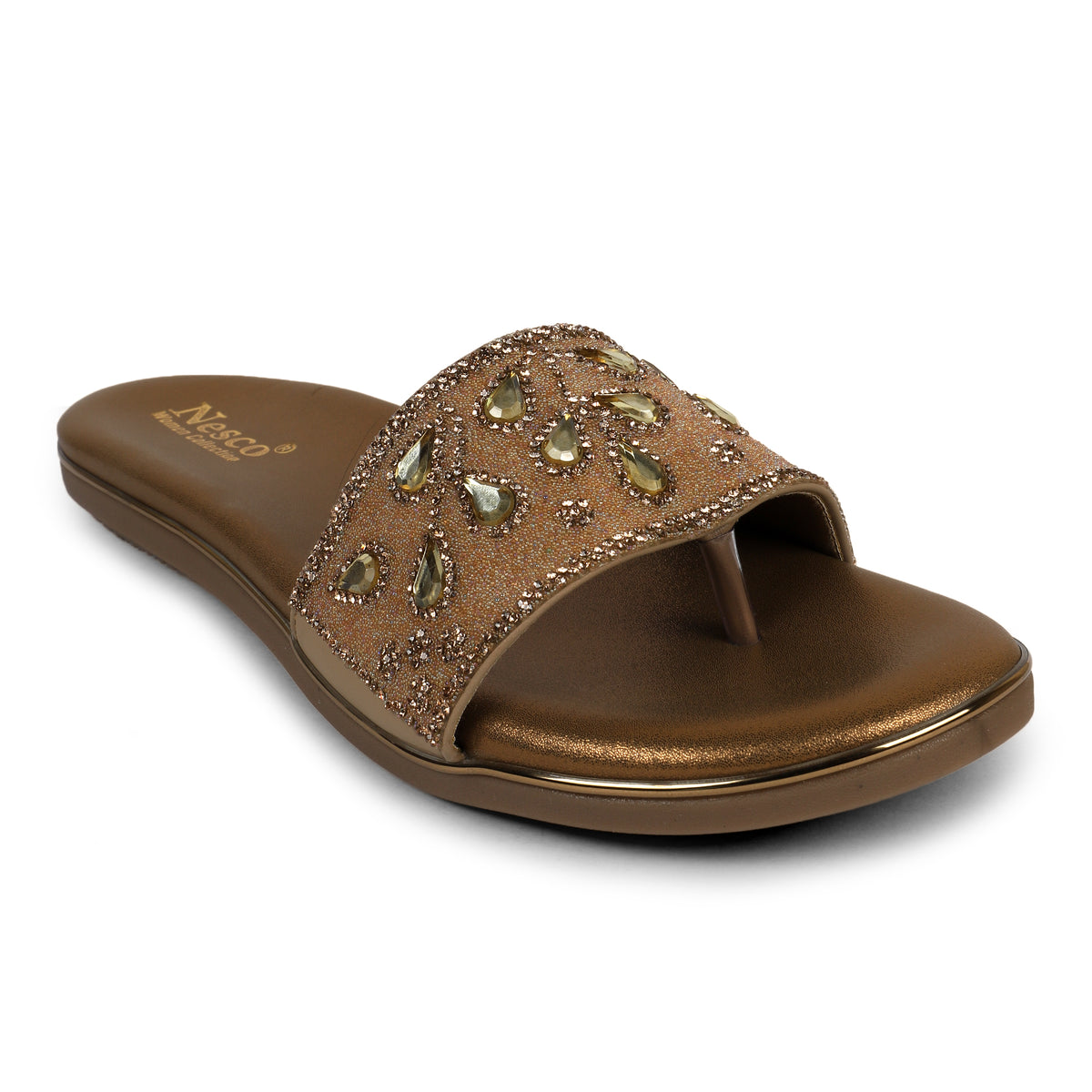 Embellished Teardrop Toe-Post Sandals - Bronze