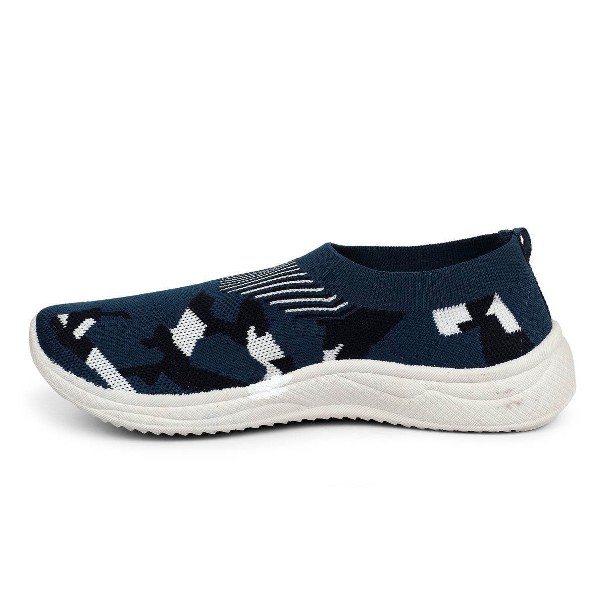 Patterned Slip-On Walking Sneakers - Navy
