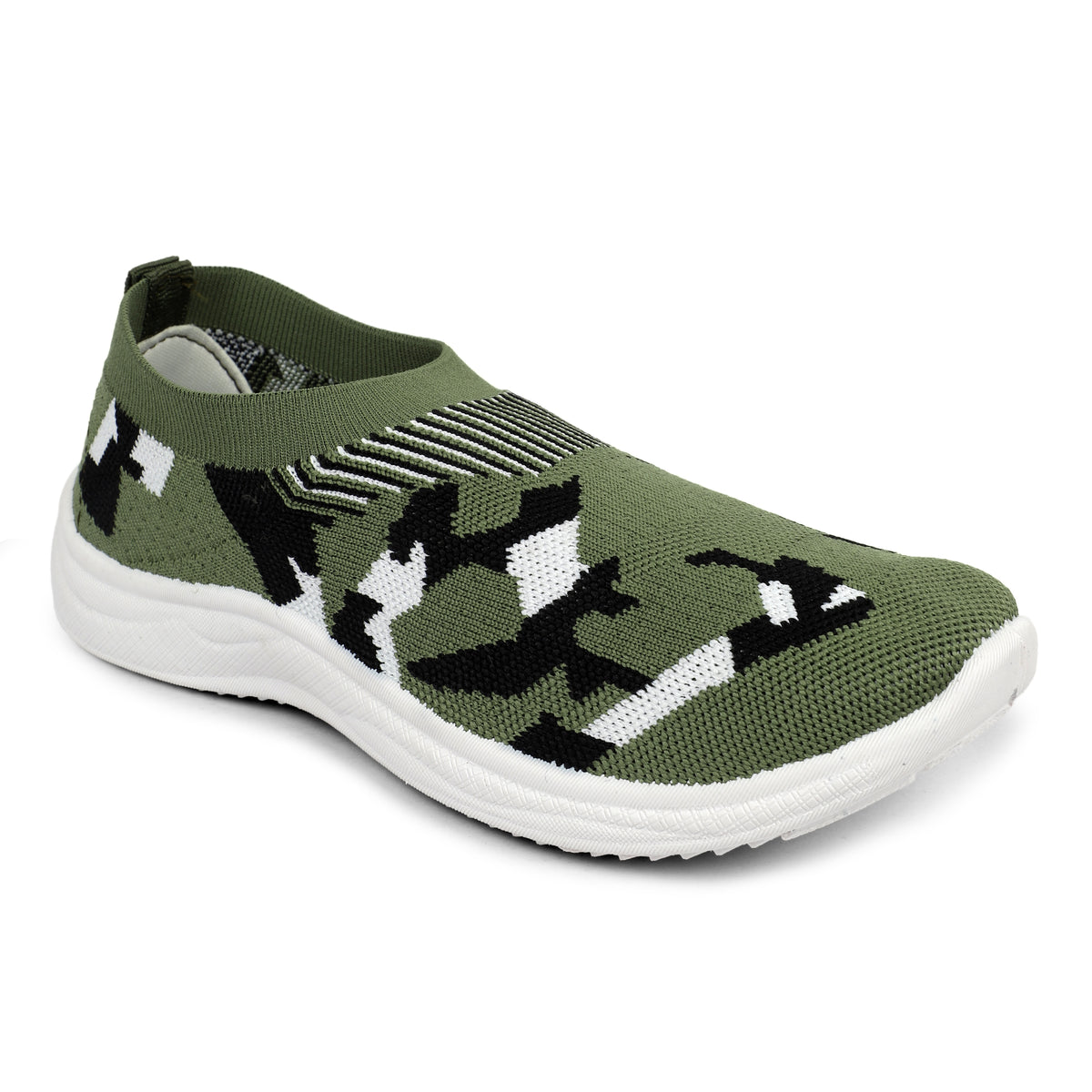 Patterned Slip-On Walking Sneakers - Olive