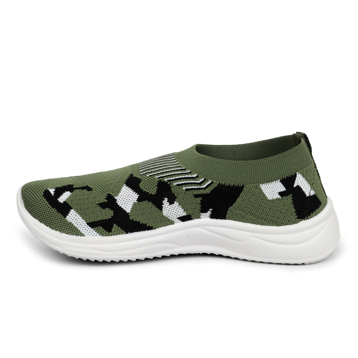 Patterned Slip-On Walking Sneakers - Olive