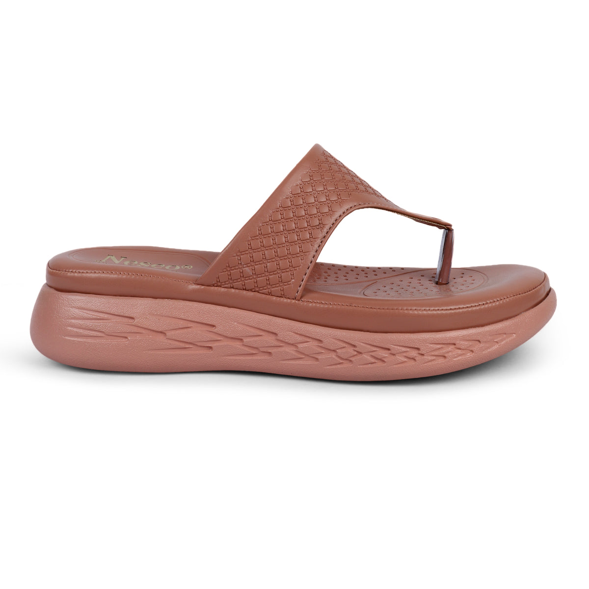 Textured V-Strap Comfort Sandals - Brown