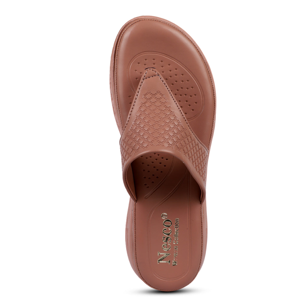 Textured V-Strap Comfort Sandals - Brown