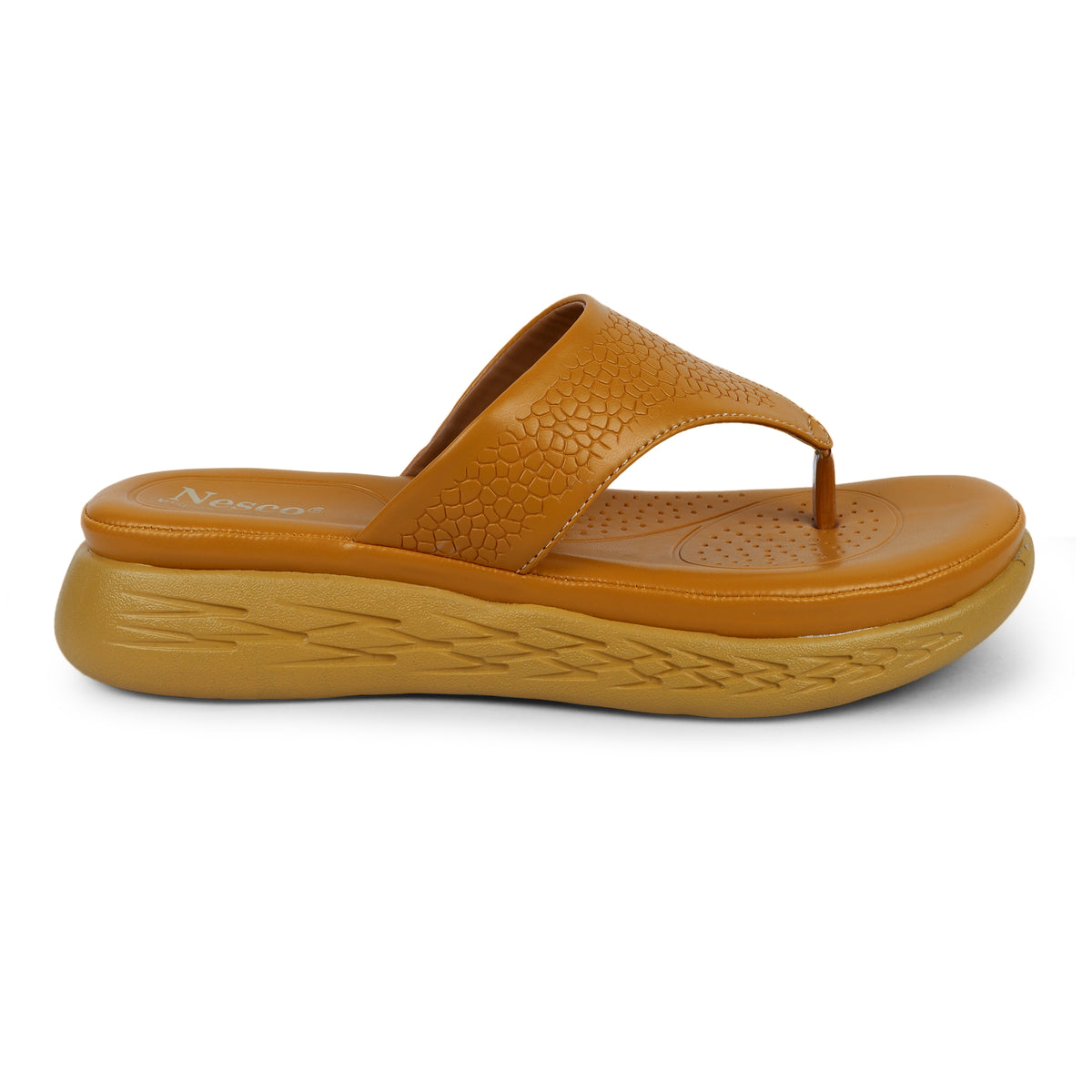 Textured V-Strap Comfort Sandals - Mustard