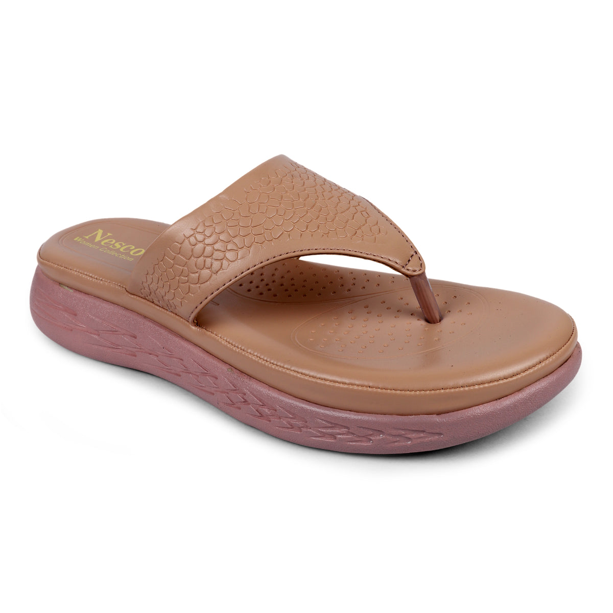 Textured V-Strap Comfort Sandals - Rosewood