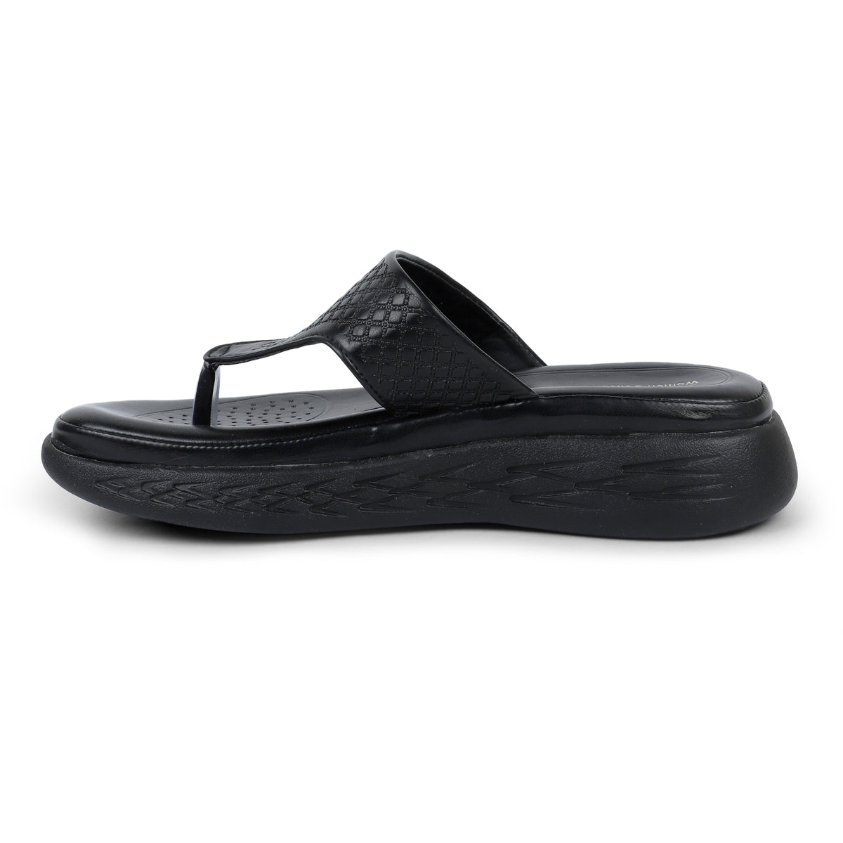 Textured V-Strap Comfort Sandals - Black