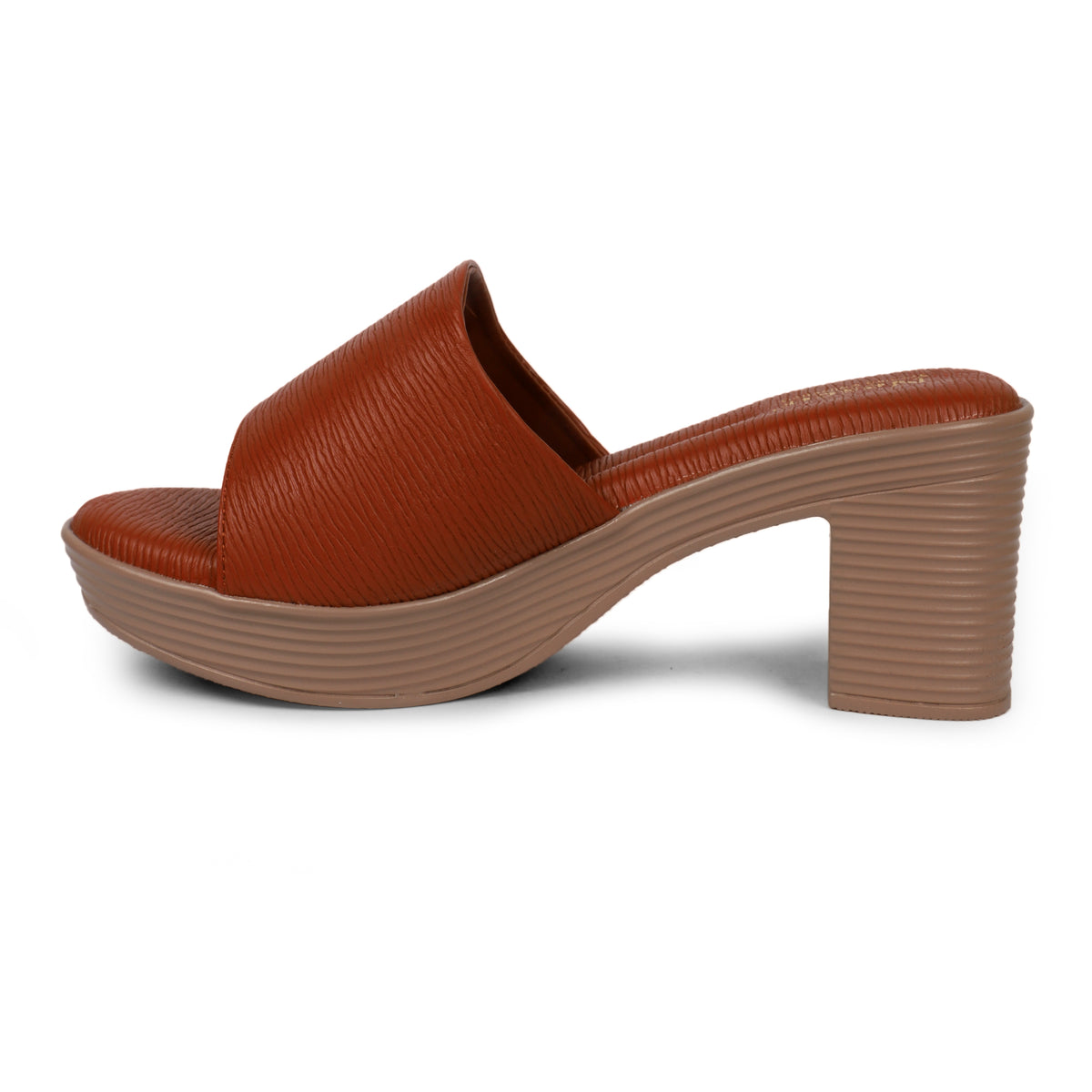Textured Block Heel Slip-On Mules - Brown