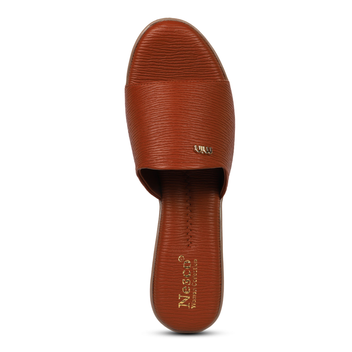 Textured Block Heel Slip-On Mules - Brown