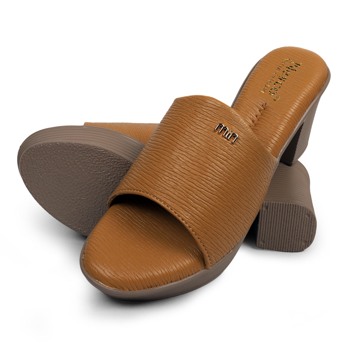 Textured Block Heel Slip-On Mules
