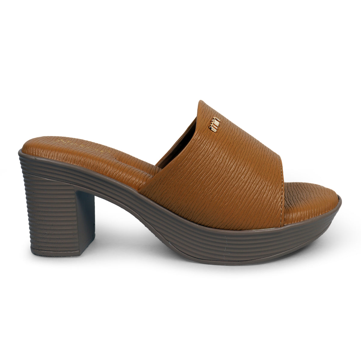 Textured Block Heel Slip-On Mules - Tan