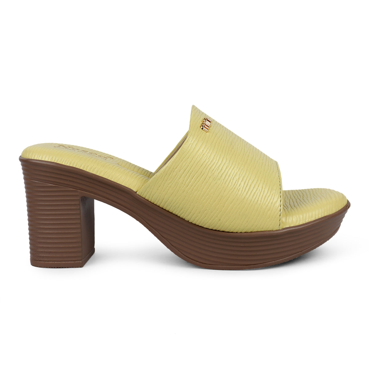 Textured Block Heel Slip-On Mules - Yellow