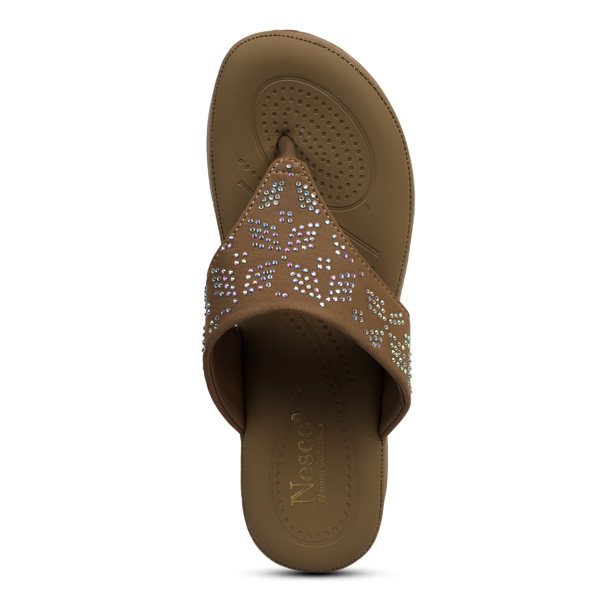 V-Strap Embellished Wedges - Tan