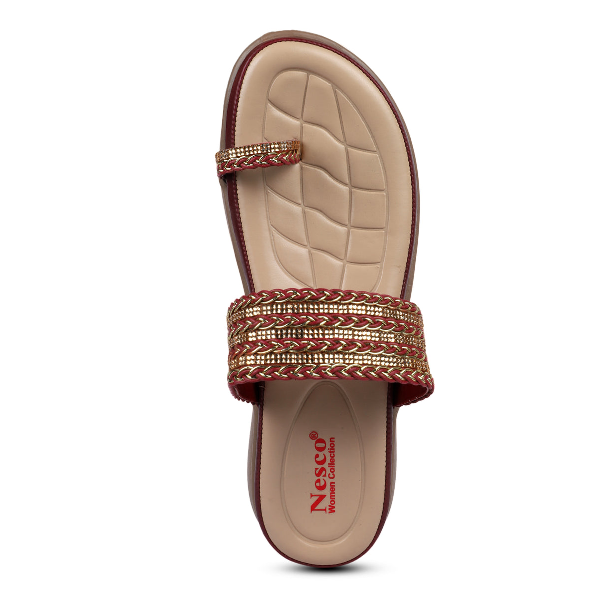 Braided Embellished Toe-Loop Sandals - Maroon