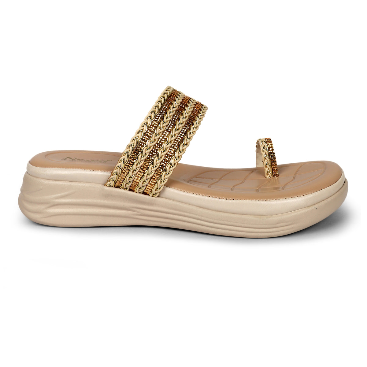 Braided Embellished Toe-Loop Sandals - Beige