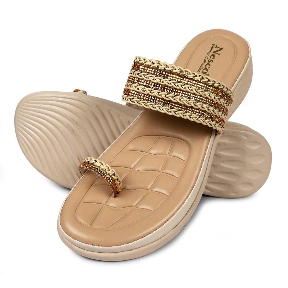 Braided Embellished Toe-Loop Sandals