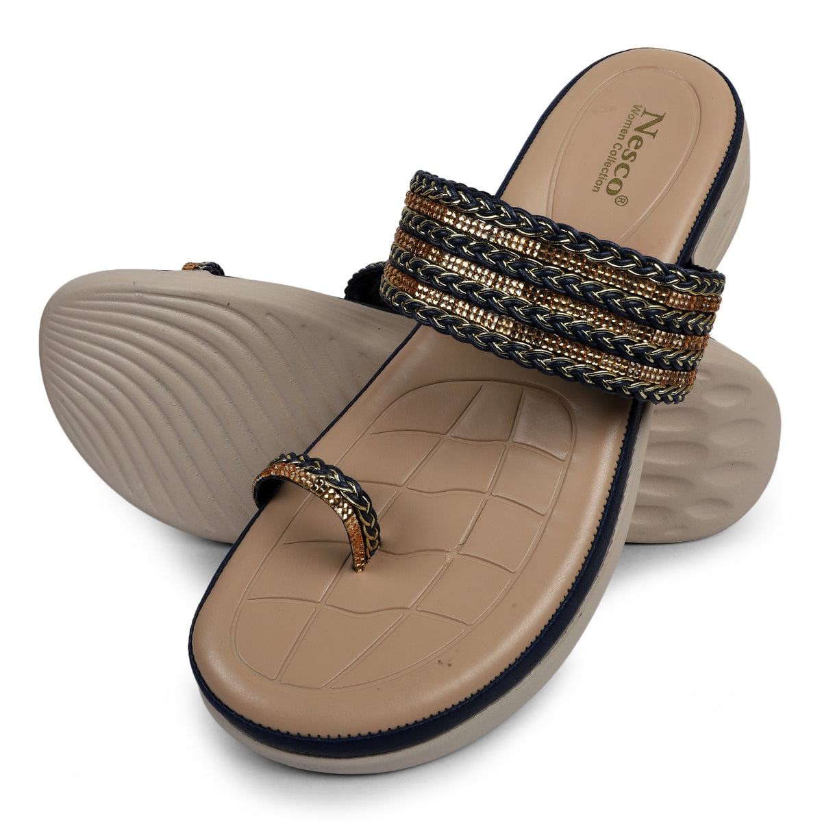 Braided Embellished Toe-Loop Sandals