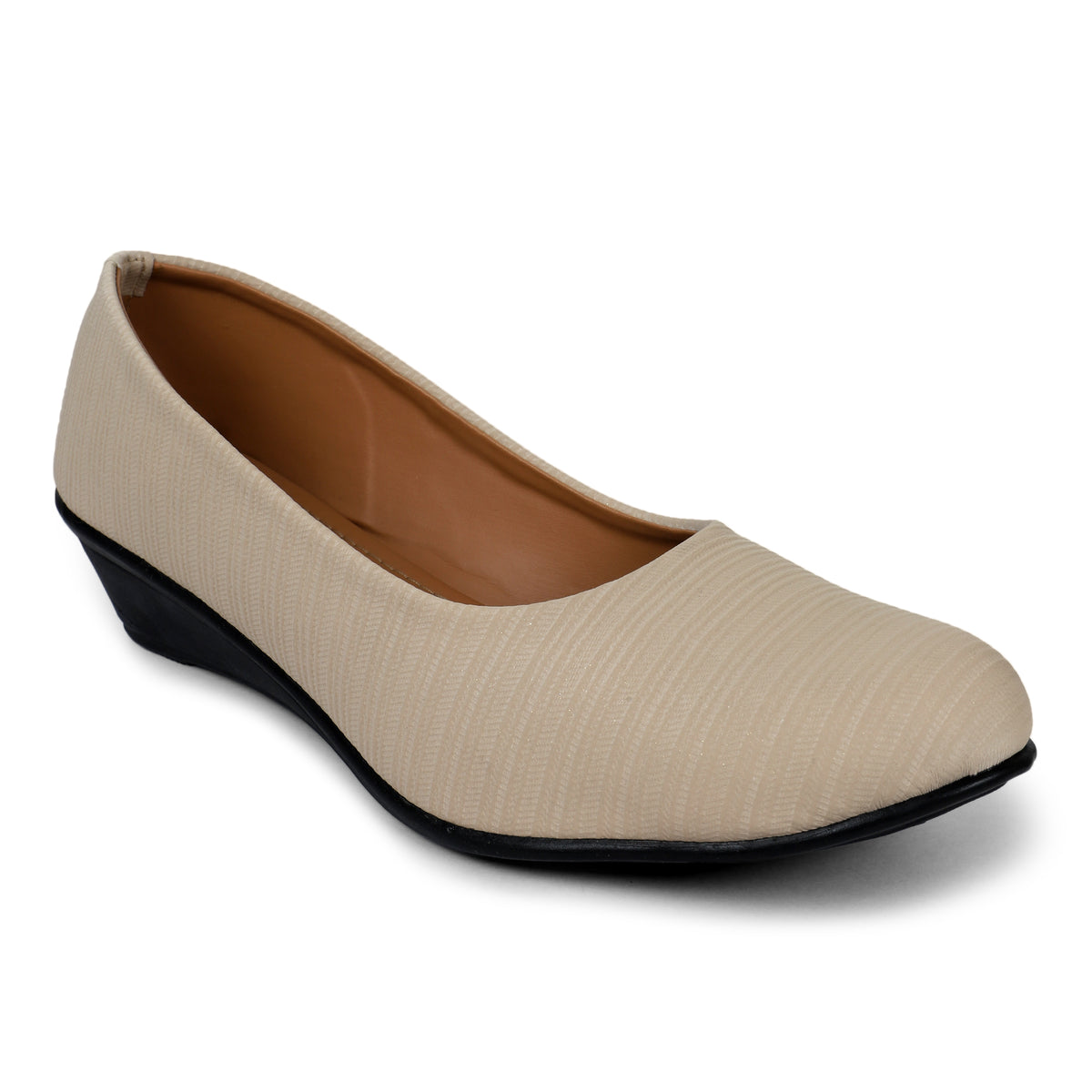 Textured Slip-On Ballet Flats - Beige