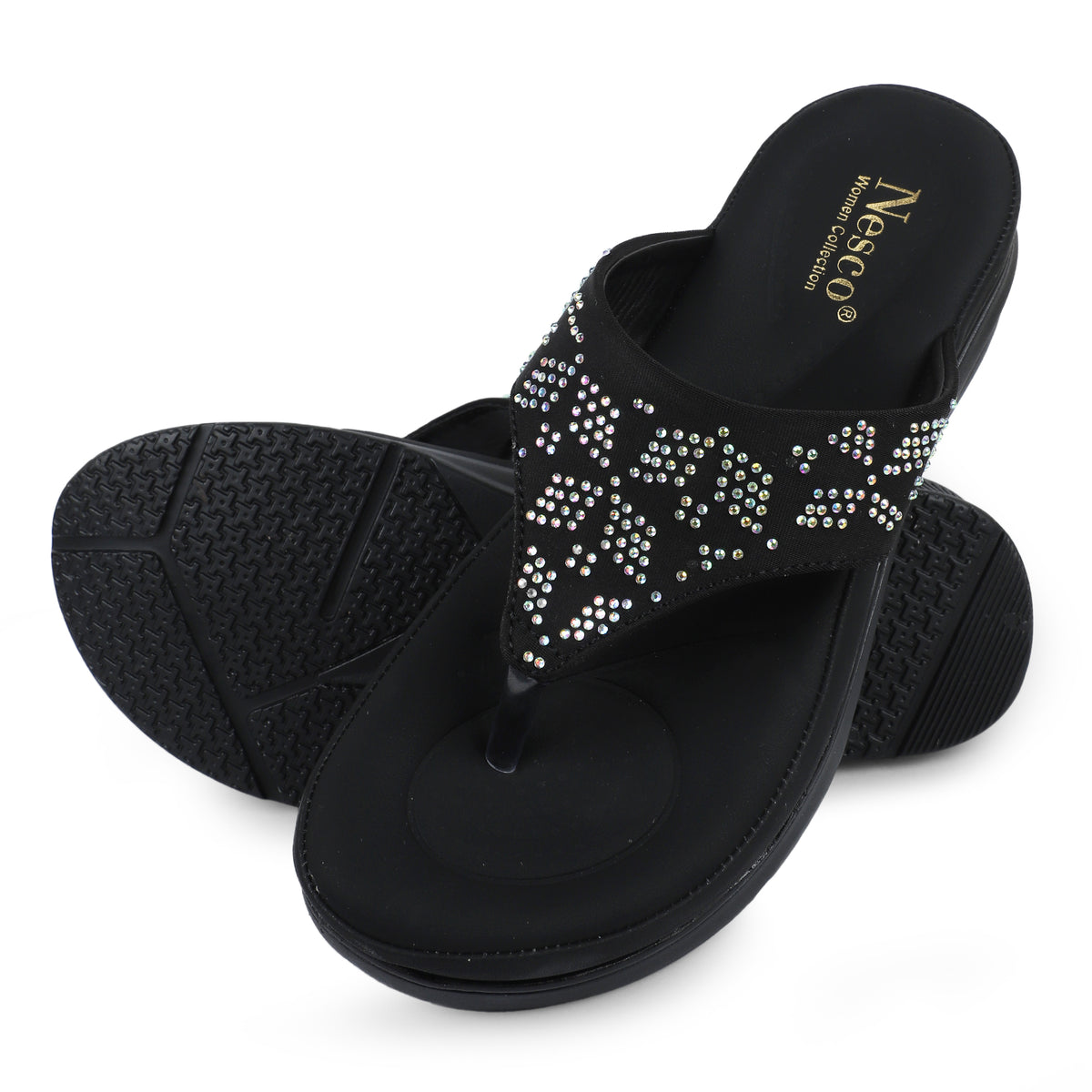 V-Strap Embellished Wedges