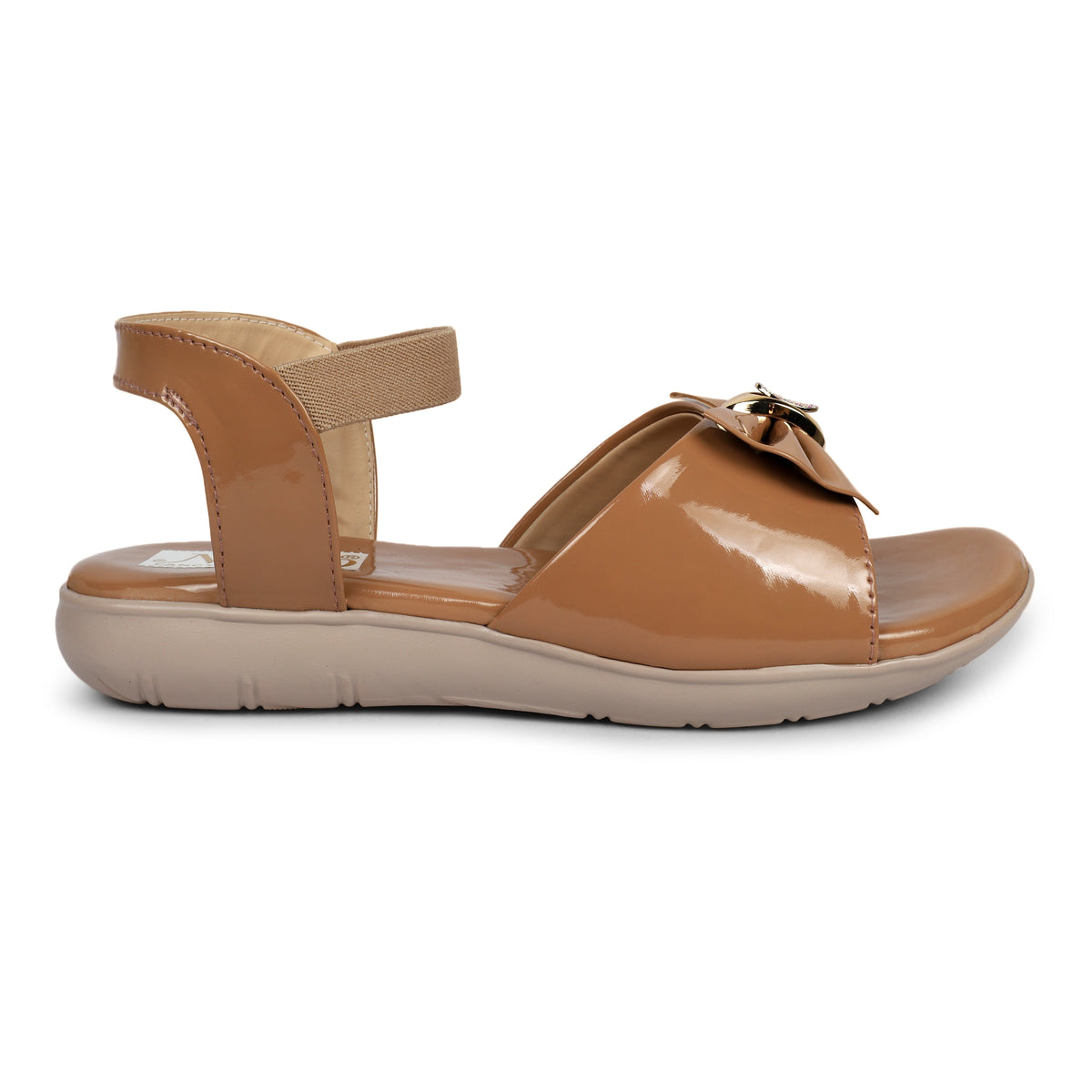 Glossy Bow Comfort Sandals - Tan