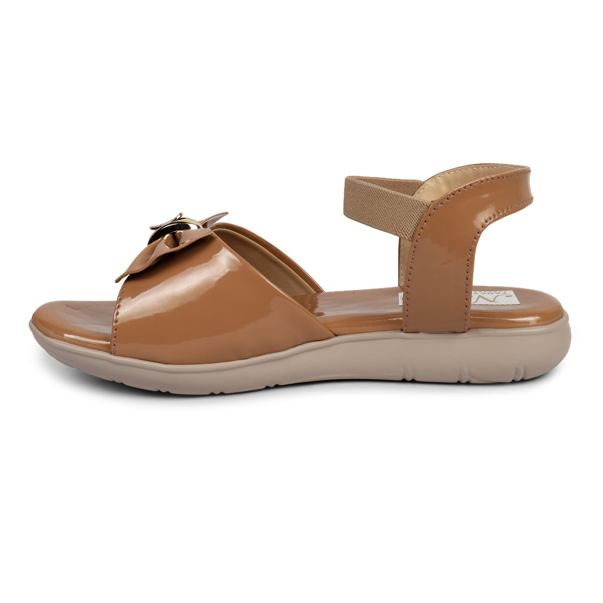 Glossy Bow Comfort Sandals - Tan