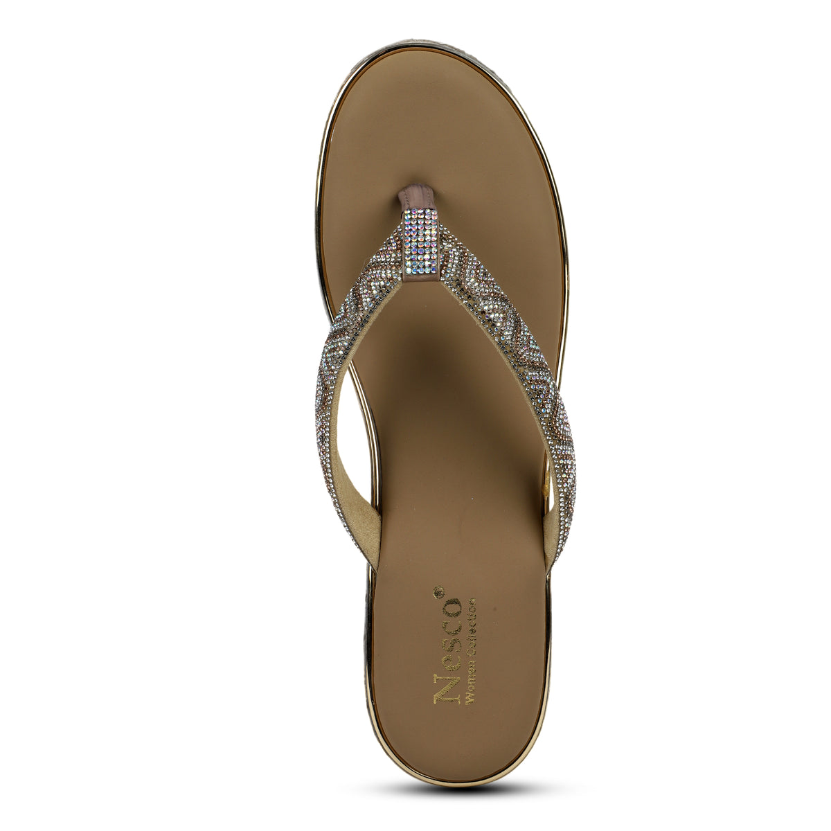 Rhinestone Embellished Wedge Sandals - Tan