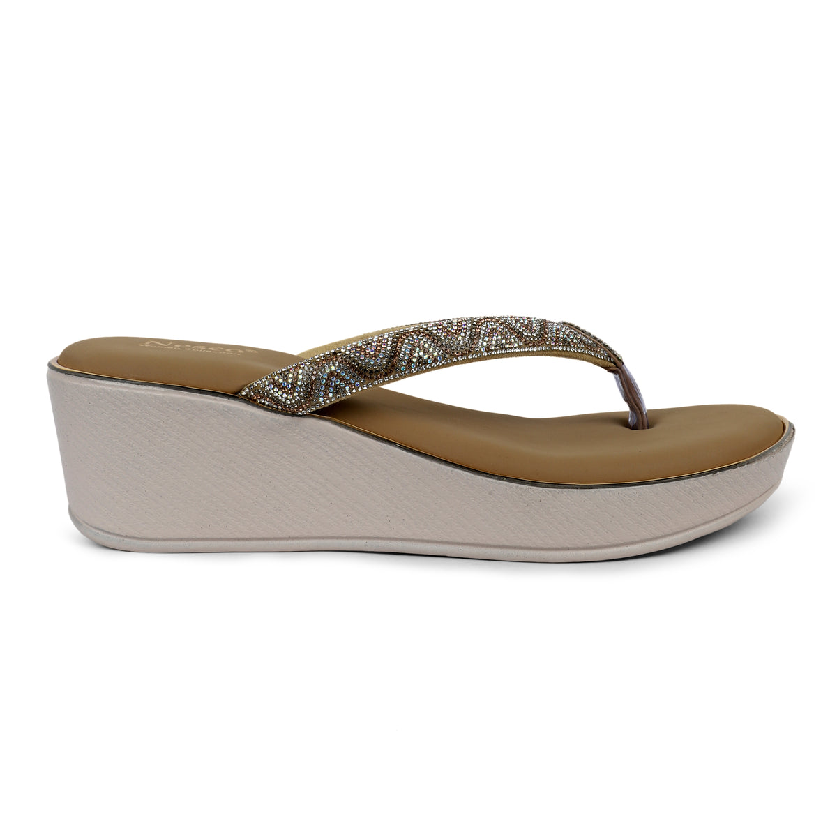 Rhinestone Embellished Wedge Sandals - Tan