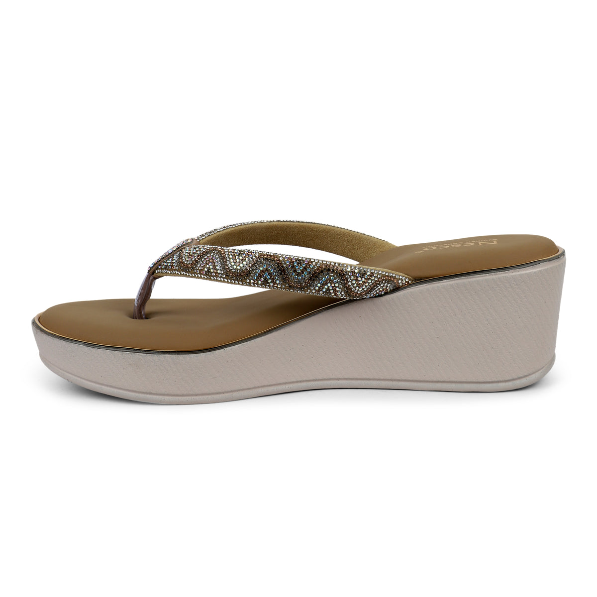 Rhinestone Embellished Wedge Sandals - Tan