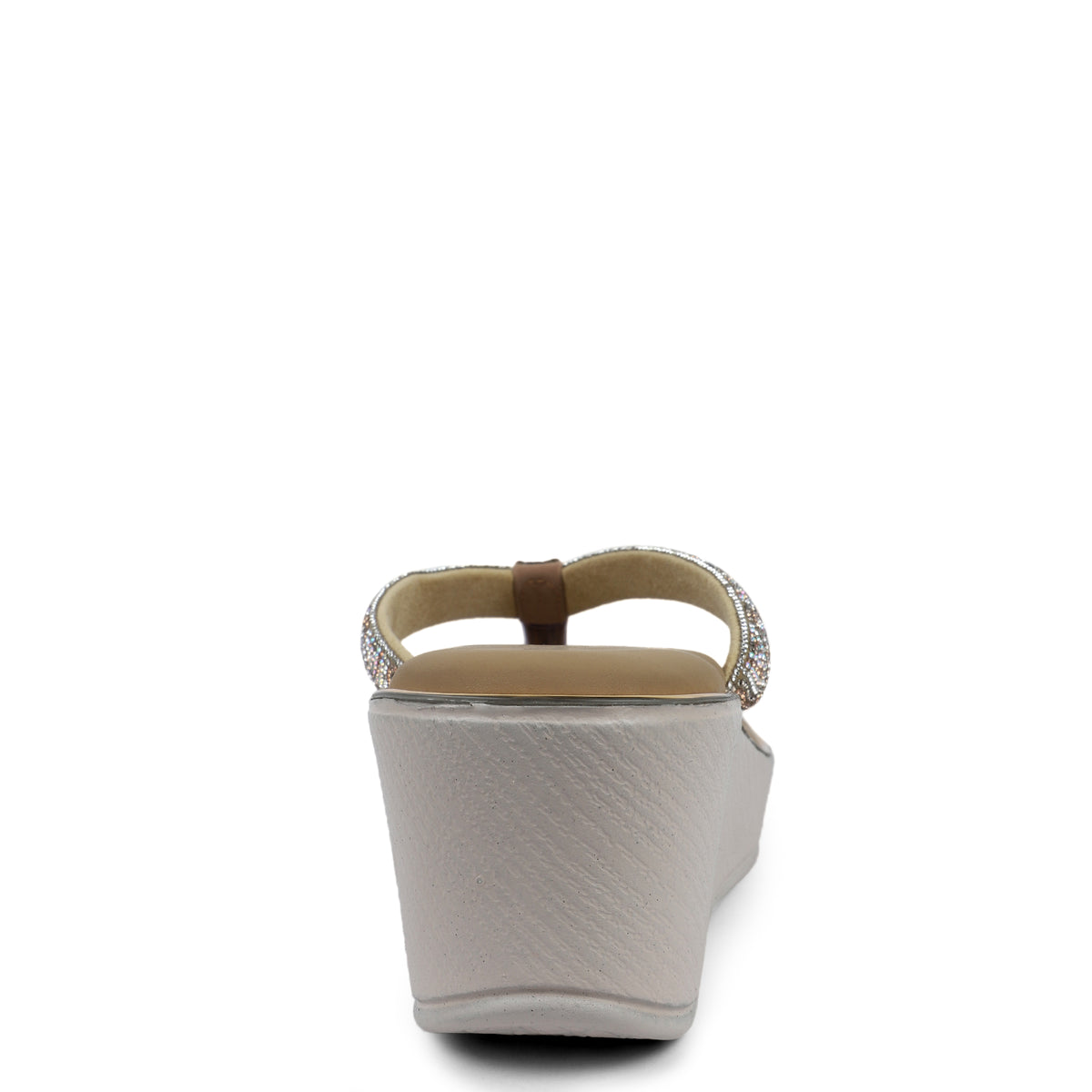 Rhinestone Embellished Wedge Sandals - Tan