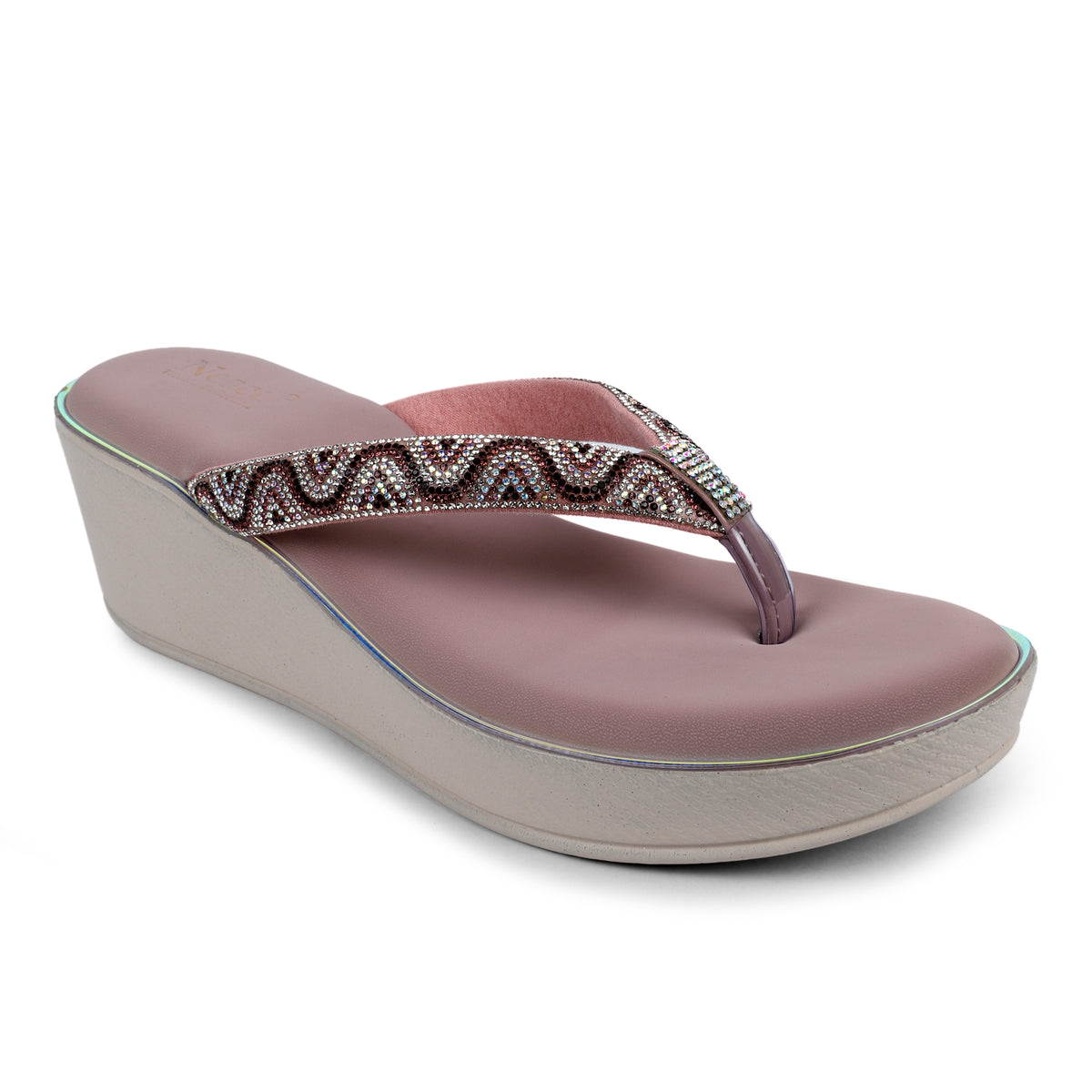 Rhinestone Embellished Wedge Sandals - Mauve Pink
