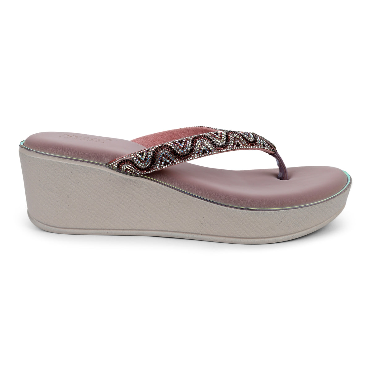 Rhinestone Embellished Wedge Sandals - Mauve Pink