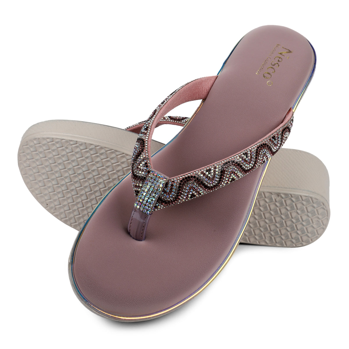 Rhinestone Embellished Wedge Sandals - Mauve Pink