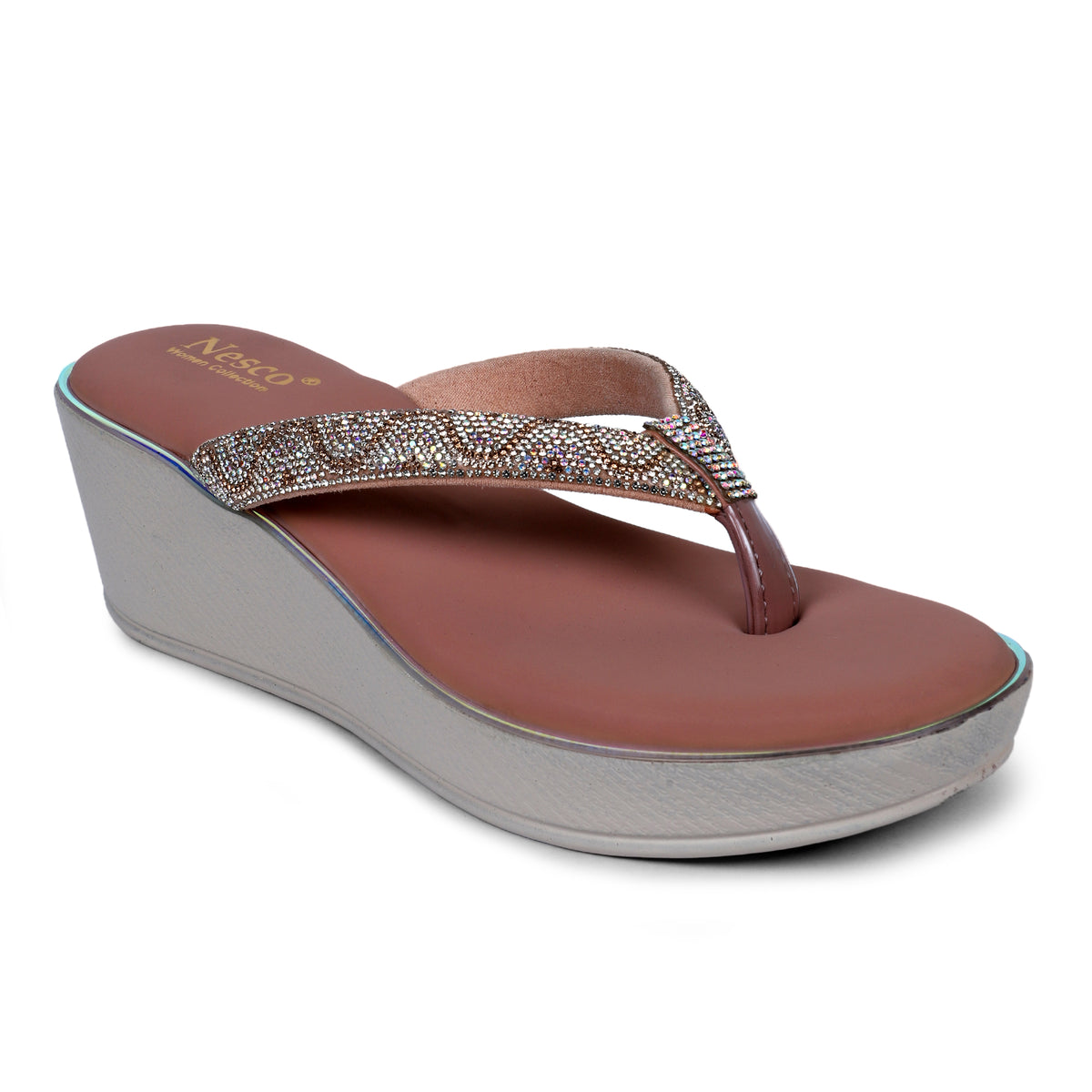 Rhinestone Embellished Wedge Sandals - Mauve