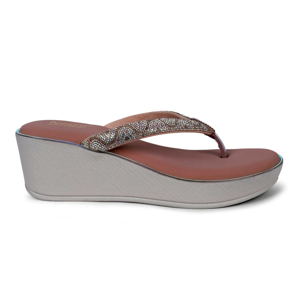 Rhinestone Embellished Wedge Sandals - Mauve