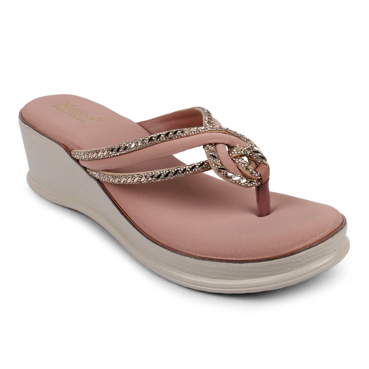 Knotted Rhinestone Wedge Sandals - Rosewood