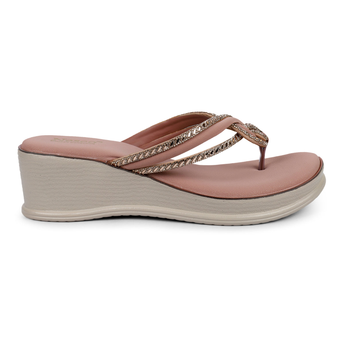 Knotted Rhinestone Wedge Sandals - Rosewood