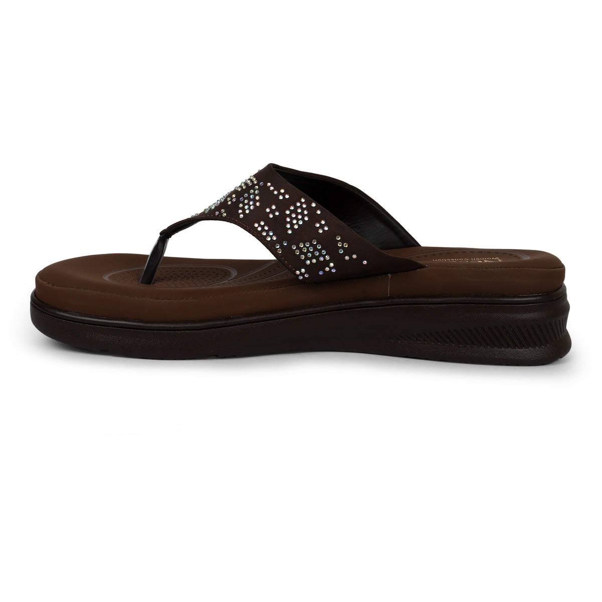 V-Strap Embellished Wedges - Brown