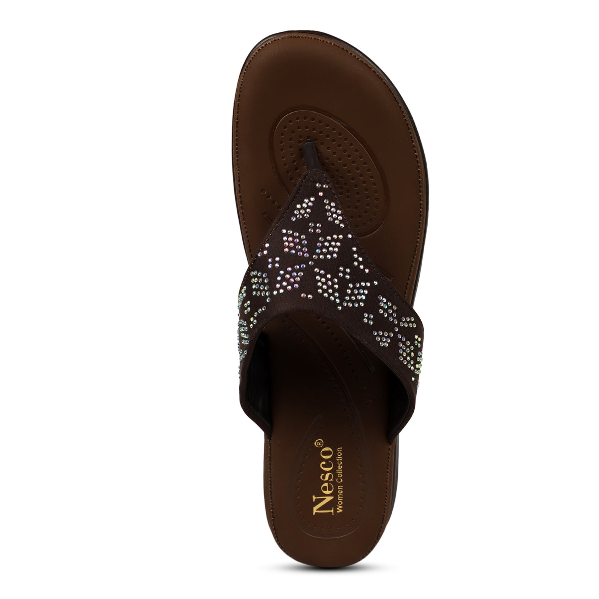 V-Strap Embellished Wedges - Brown