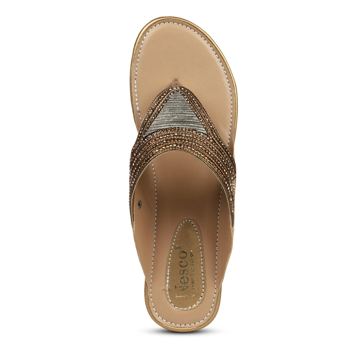 Embellished Triangle Toe-Post Sandals - Gold