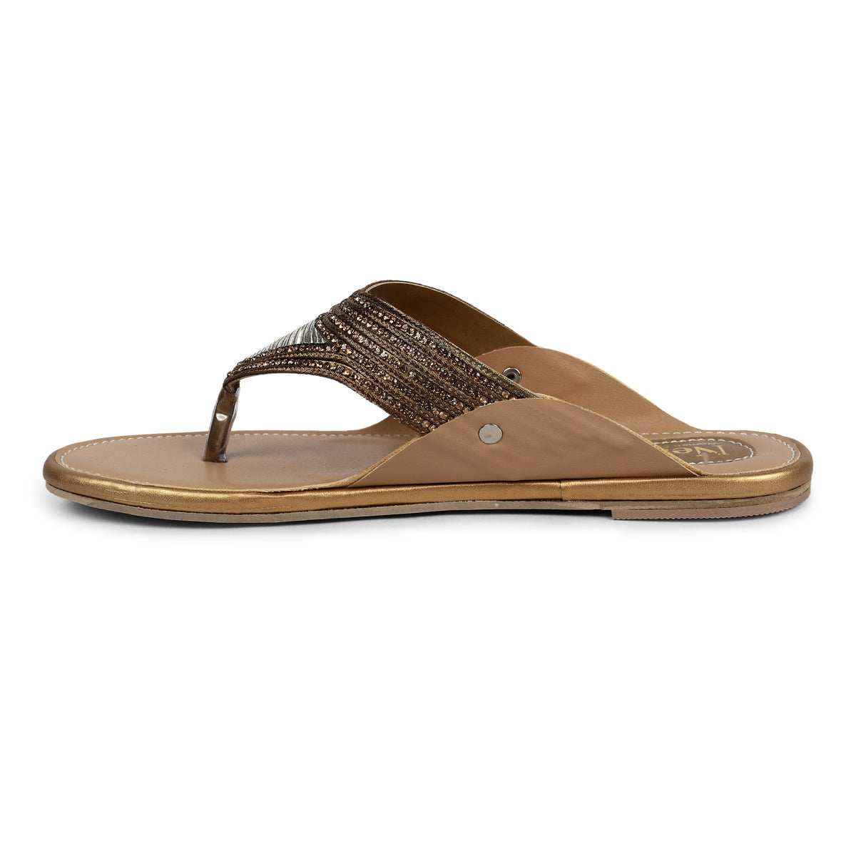 Embellished Triangle Toe-Post Sandals - Gold