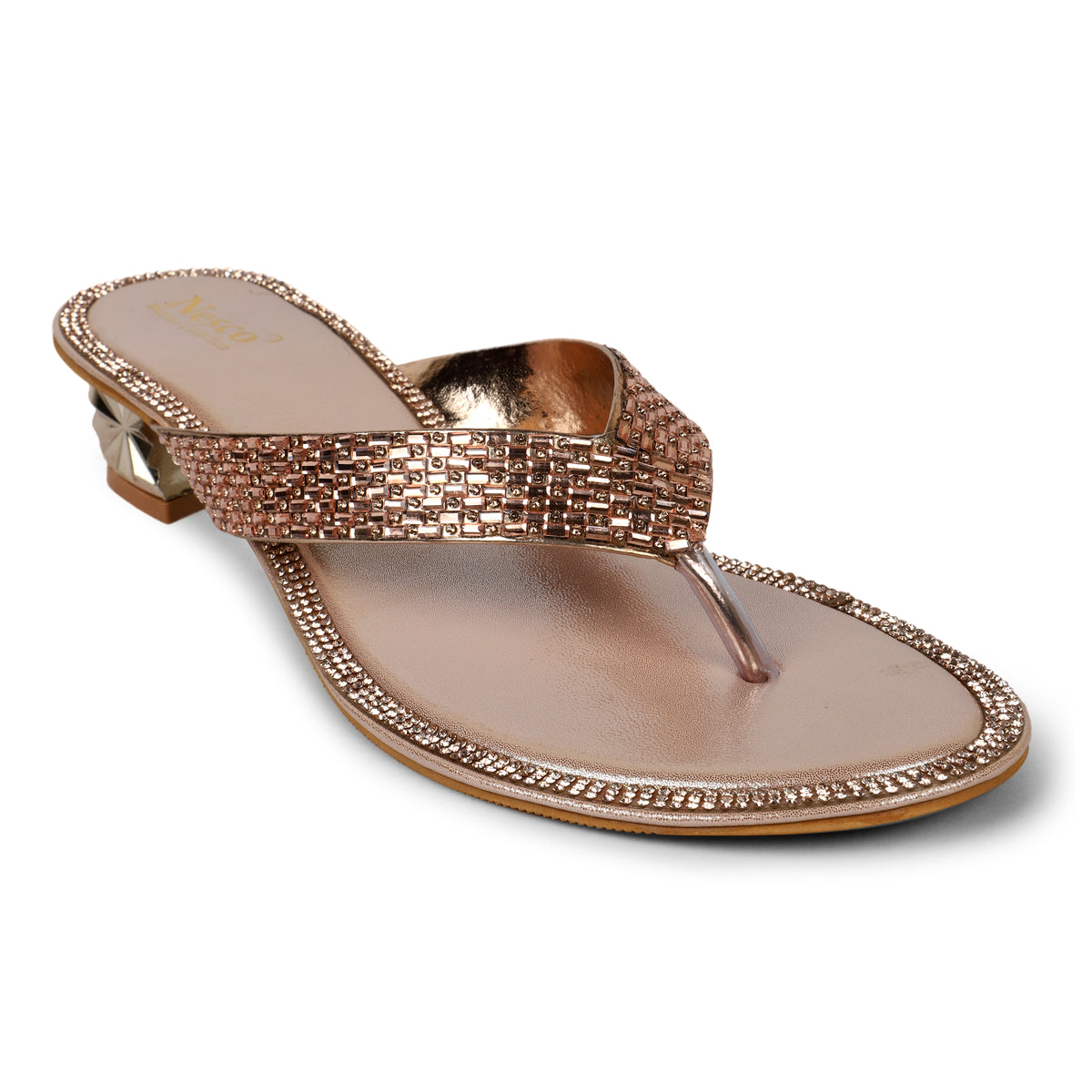 Studded Criss-Cross Block Heel Mules - Rose Gold