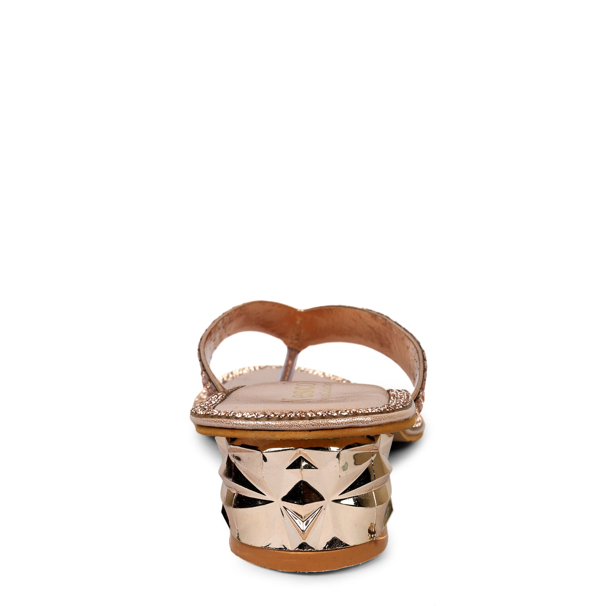 Studded Criss-Cross Block Heel Mules - Rose Gold