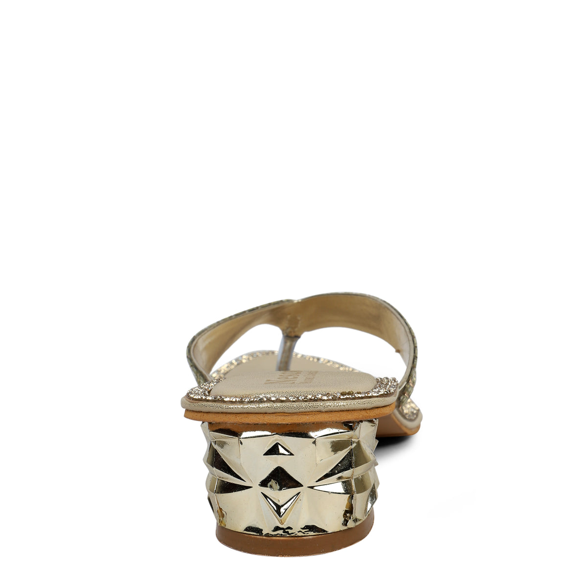 Studded Criss-Cross Block Heel Mules - Gold