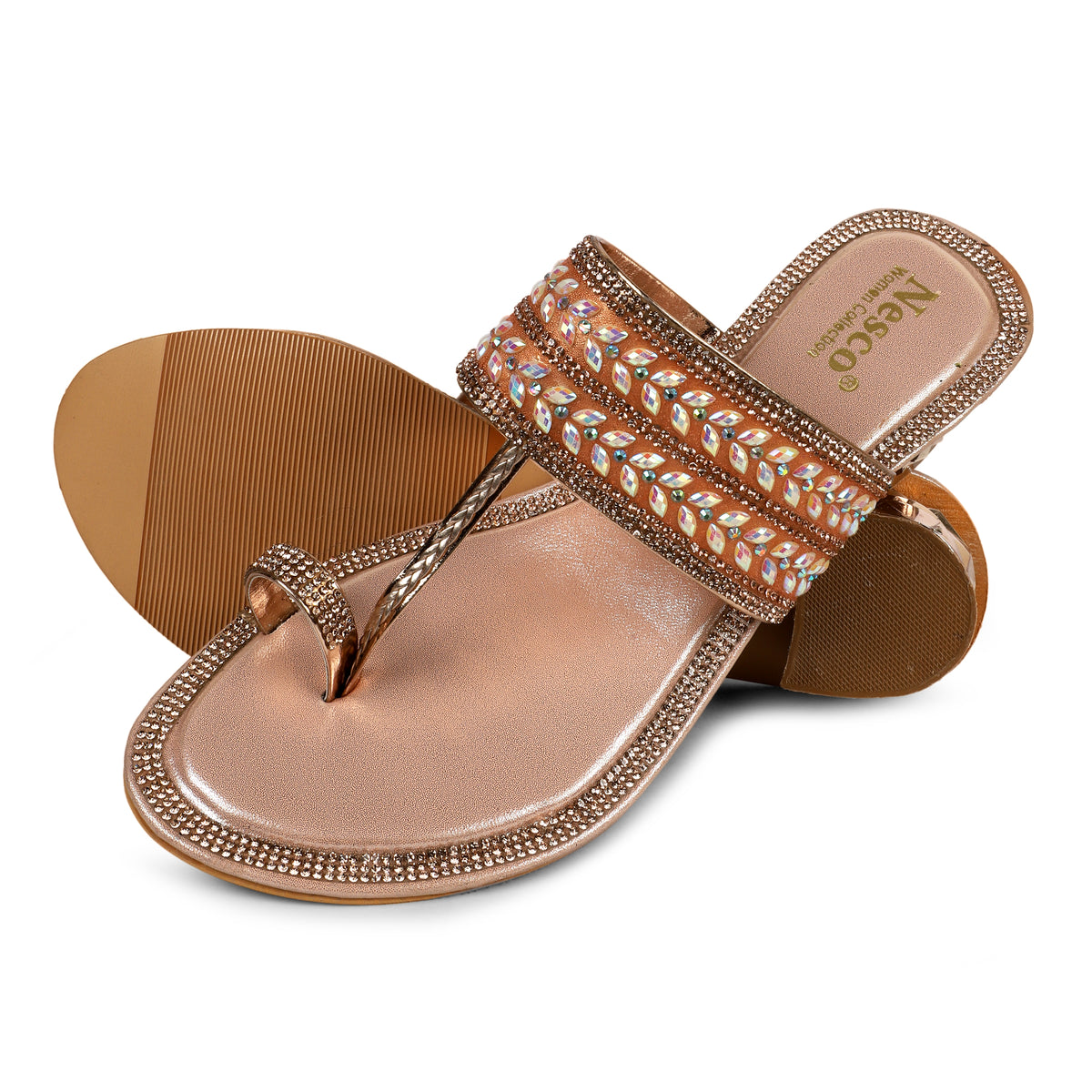 Embellished Leaf Pattern Toe-Post Sandals