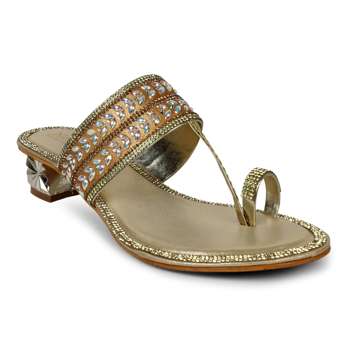 Embellished Leaf Pattern Toe-Post Sandals - Gold