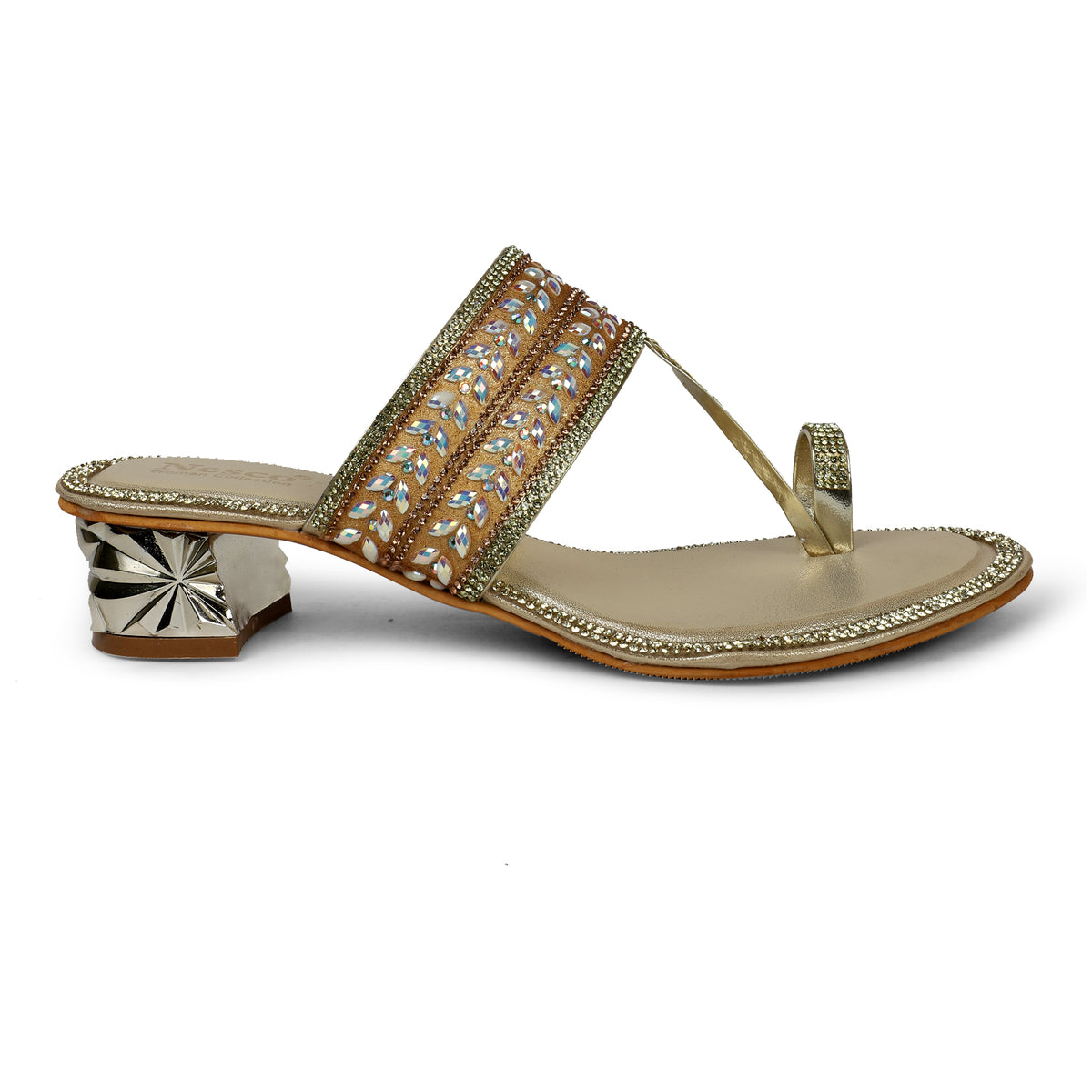 Embellished Leaf Pattern Toe-Post Sandals - Gold