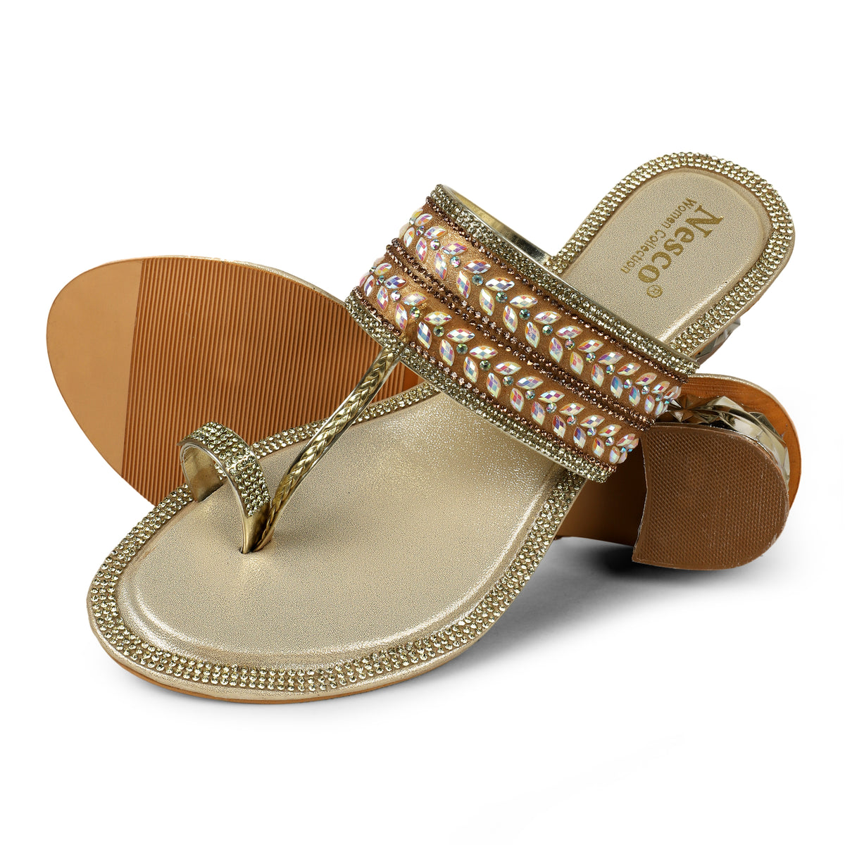 Embellished Leaf Pattern Toe-Post Sandals