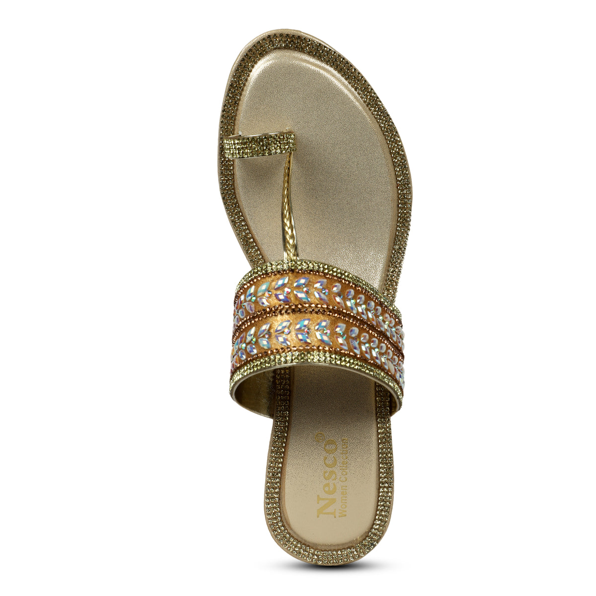 Embellished Leaf Pattern Toe-Post Sandals - Gold