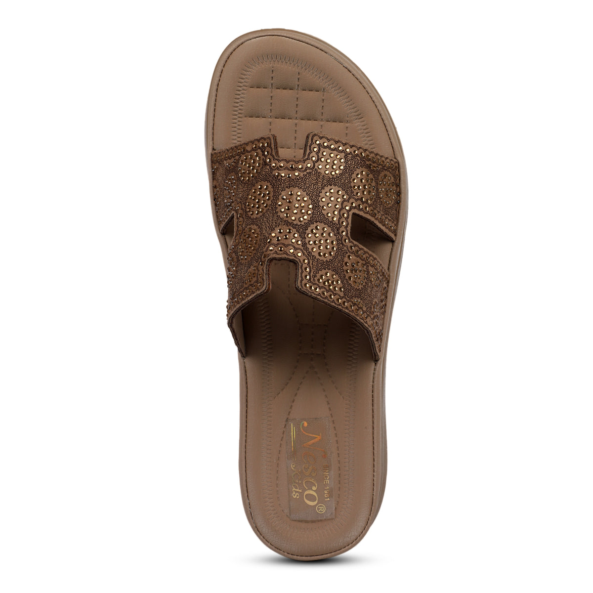 Embellished H-Strap Slides - Beige