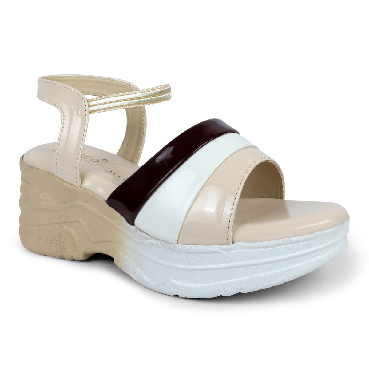 Tri-Color Glossy Strap Sandals - Cream