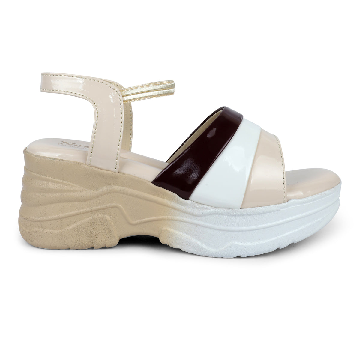 Tri-Color Glossy Strap Sandals - Cream